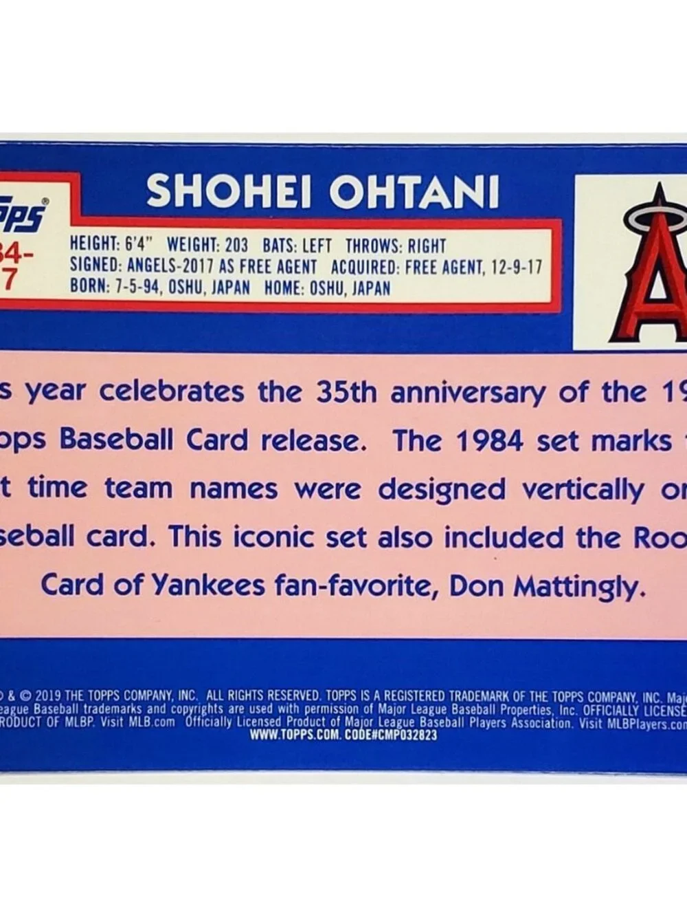 SHOHEI OHTANI "1984" MOJO REFRACTOR SILVER PACK CHROME 2019 TOPPS #T84-17 ANGELS - Picture 2 of 3